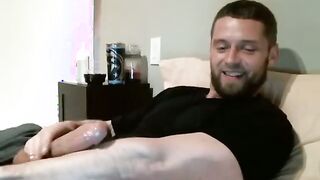 Watch this guy with a Yam-sized load shoot his load in a fountain while he strokes his man meat with his tattooed body