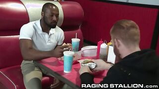 Diner orgy with Giant Thick Meat - RagingStallion joins in for a wild threesome!