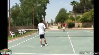 Tennis homo jocks nailing outdoors