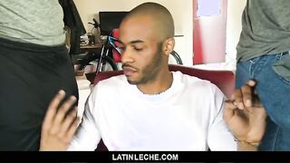 Tattooed Latino dude gets his face used in hot threesome action