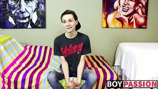 Bony ultra-cutie gets interviewed and then he fucktoys with his salami