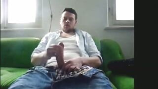 Watch this muscular teen give a hot and heavy handjob to a lucky guy