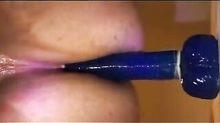 Check out this teen's wild solo play with a fake cock and ball