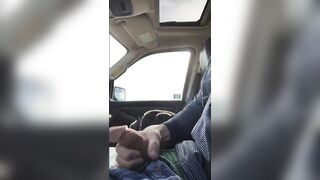 Hot guy milks his car while driving with his big ass & handjob skills