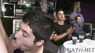 Amateur group of guys blow a huge stripper dick in public