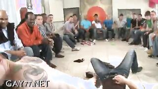 Fellow deep-throating stripper at soiree