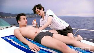 Horny teen gets his tight ass drilled by the Captain and his skipper on the boat