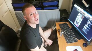 Watch this hot stud give a sloppy handjob and load a big load in solo display