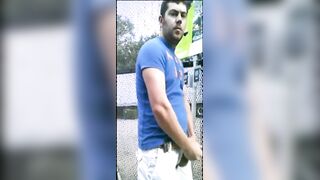 Amateur guy jerks off in garden center, gets a hot load on his big dick