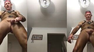 Fresno-raised dude strokes his big tattooed dick and takes a hot load in his mouth