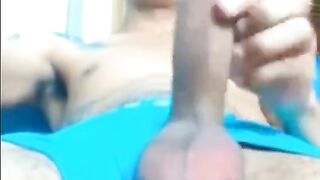 Watch this hot Latino teen stroke his big dick on webcam and get a hot cumshot