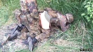 German soldiers get wild in public while being bareback with big dicks