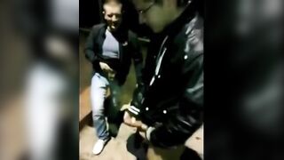Watch him cum hard as his buddies film him jerking off and filling up with cum