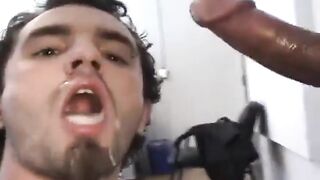 Watch this hairy stud chow down on a creamy load like a champ