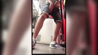 Watch Twink jerk off in a train and get a hot cumshot in public