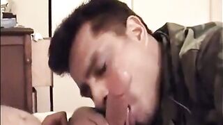 Military stud gets his mouth and ass filled with hot jizz in base