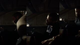 Watch this horny bear give a public handjob for some quick cash