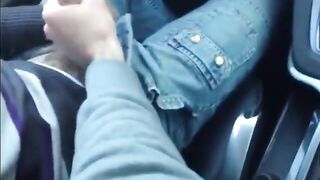 Hairy two guys in a car get off on public cumshot play