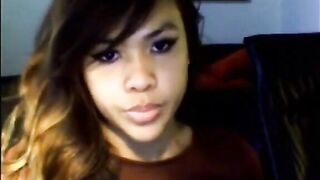 Hairy Asian babe gets wild with a big dong on webcam