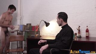 Watch this priest play with his dong while wearing a tight uniform