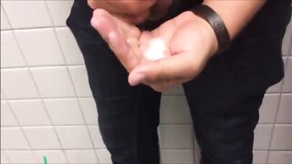 Naughty stud gives a public handjob & gets a hot load in his creampie
