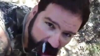 Wild Daddy gives a hot load in the woods after a wild fuck