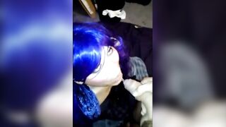 Watch this hairy amateur crossdresser give a hot handjob, then take a hot piss and get a facial