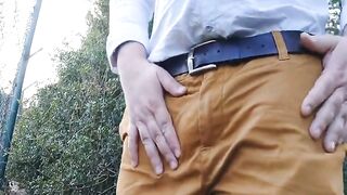 Watch this chubby amateur bear give a public handjob to his daddy in a bear costume