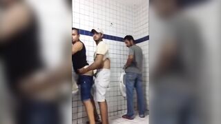 Watch these hairy amateur guys handle a big dick in the toilet