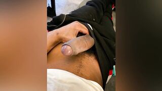 Watch Jamel3024's hairy black man get a cumshot in his big black dick