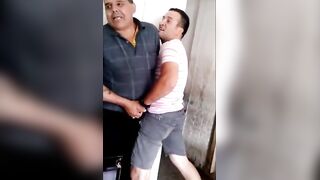 Watch this tattooed dude give a hot handjob to a lucky guy with a big dick