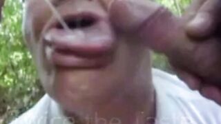Two times: Hairy studs share a cumshot load in public