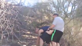 Horny dude goes wild on a hairy public road with his big dicked daddy