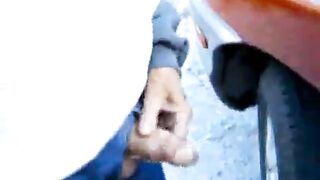 Watch this hairy grandpa give a hot outdoor handjob to a sexy male