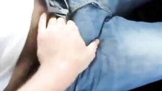 Horny dude gives his son a hot car handjob and cums on his hairy ass