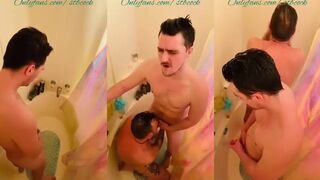 Stbcock joins in on the action with a cumshot on his face and handjob skills