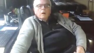 Hairy grandpa strokes his big dick until he busts a nut