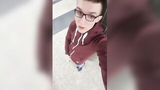 Watch this guy stroke & cum in a public entrance hall