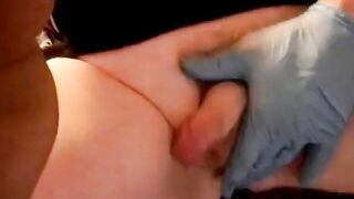 Hairy amateur babe gets his tiny body tugged while playing with a big dong