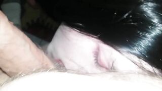 Watch this hot crossdresser dominate his man's big cock with a rough blowjob and handjob