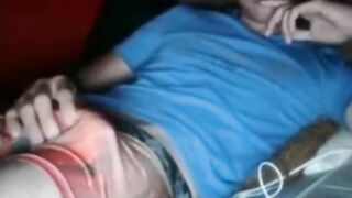 Watch this hot amateur get a cumshot on his hand from his twinky friend on cam