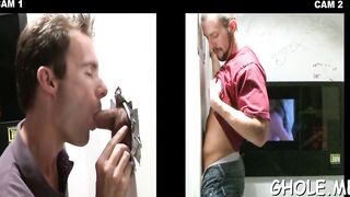 Tattooed dudes bang in a gloryhole while cumming hard