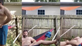 Rex Matthews Risky Public Masturbation & Cumshot in Hammock Outdoors with Neighbors