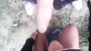 Two Homos Get Their Hairy Pussies Pounded in Public by Daddy's Big Dick