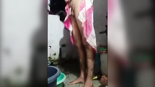 Hot Indian teen strips and gives a hot crossdressing handjob to a lucky guy