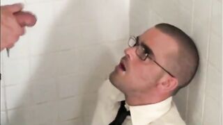 Big dicked guy gives a sloppy handjob, then gets a golden shower while peeing in a shower