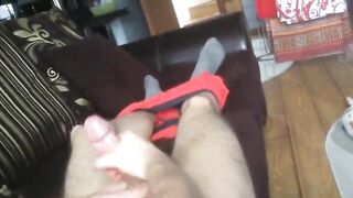 Hairy amateur guy strokes his friend's big dick and cums hard