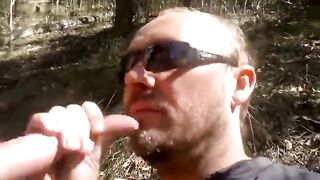 I shot my load on Buddy's face after a wild woods blowjob with a big-dicked hunk