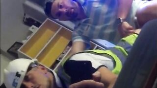 Watch this horny dude give a sloppy handjob and take a massive cumshot