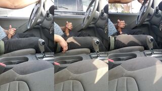 Max's hairy, public handjob on a big juicy cock while driving
